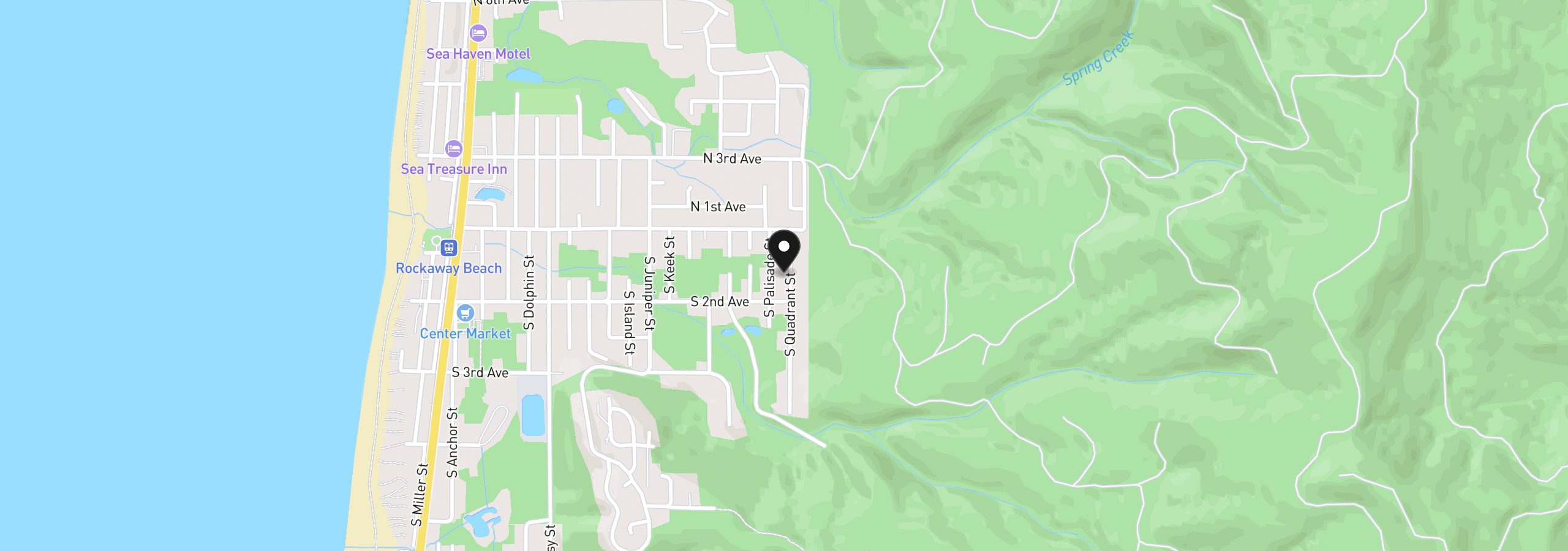 Map showing the location of S. Quadrant St, Rockaway Beach, OR 97136