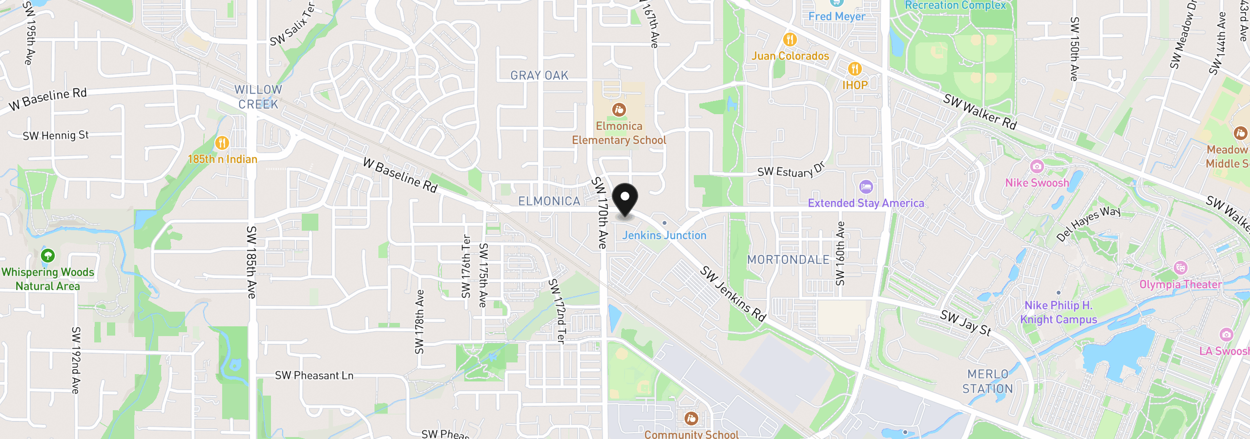 Map showing the location of 1070 SW 170th Ave 203, Beaverton, OR 97003