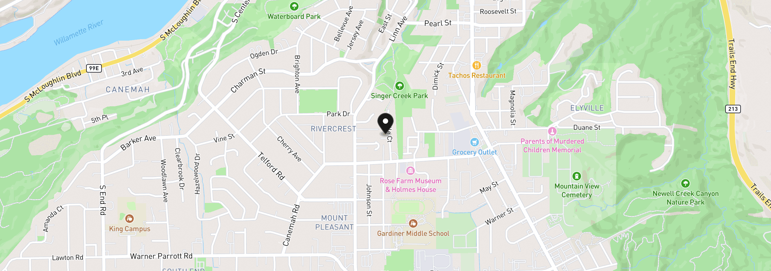 Map showing the location of 142 Belle Ct, Oregon City, OR 97045