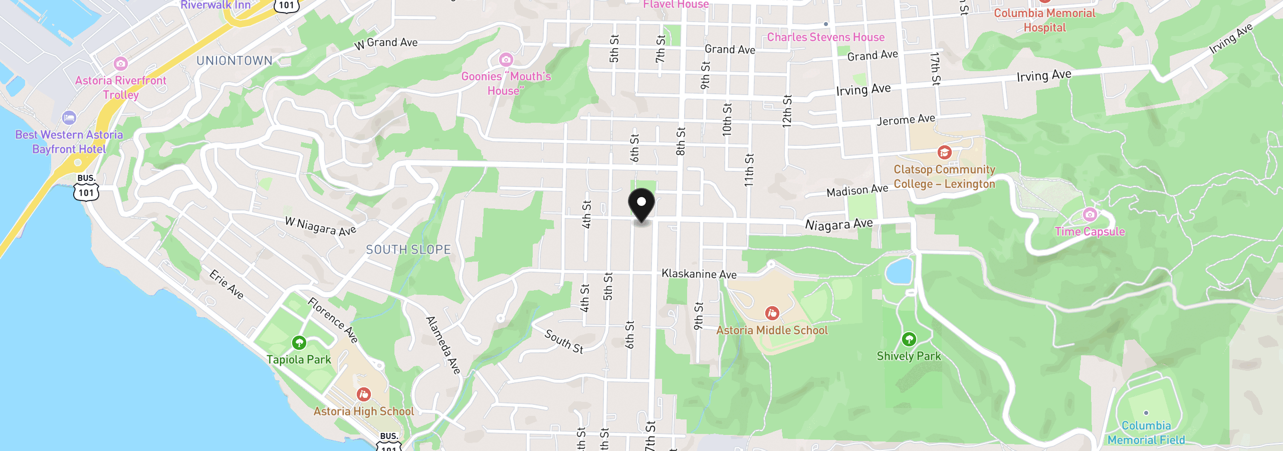 Map showing the location of 637 Niagara Ave, Astoria, OR 97103