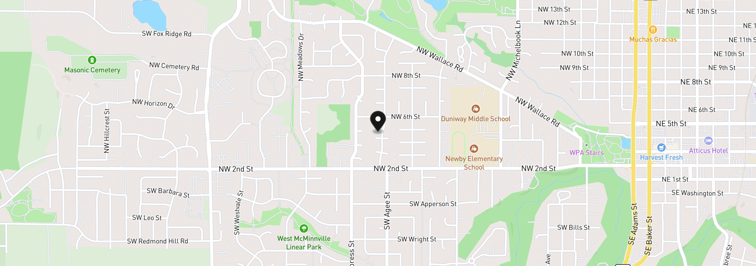 Map showing the location of 1641 NW Jeffrey Ct, McMinnville, OR 97128