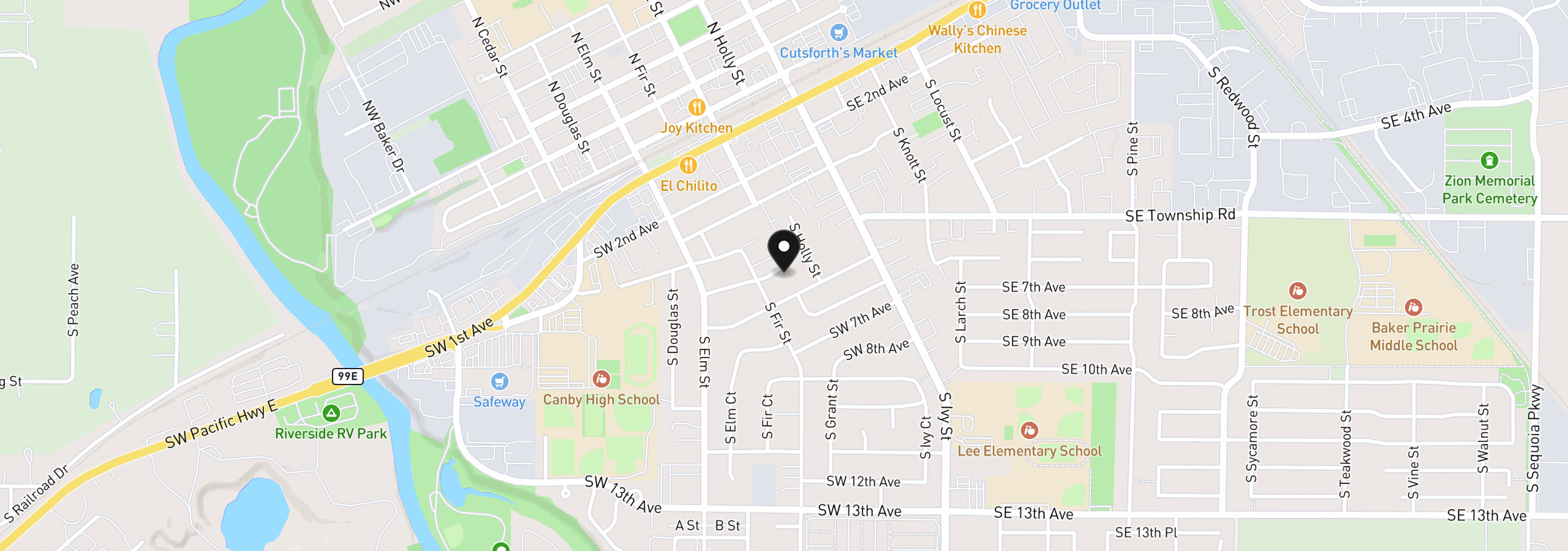 Map showing the location of 315 SW 5th Ct, Canby, OR 97013