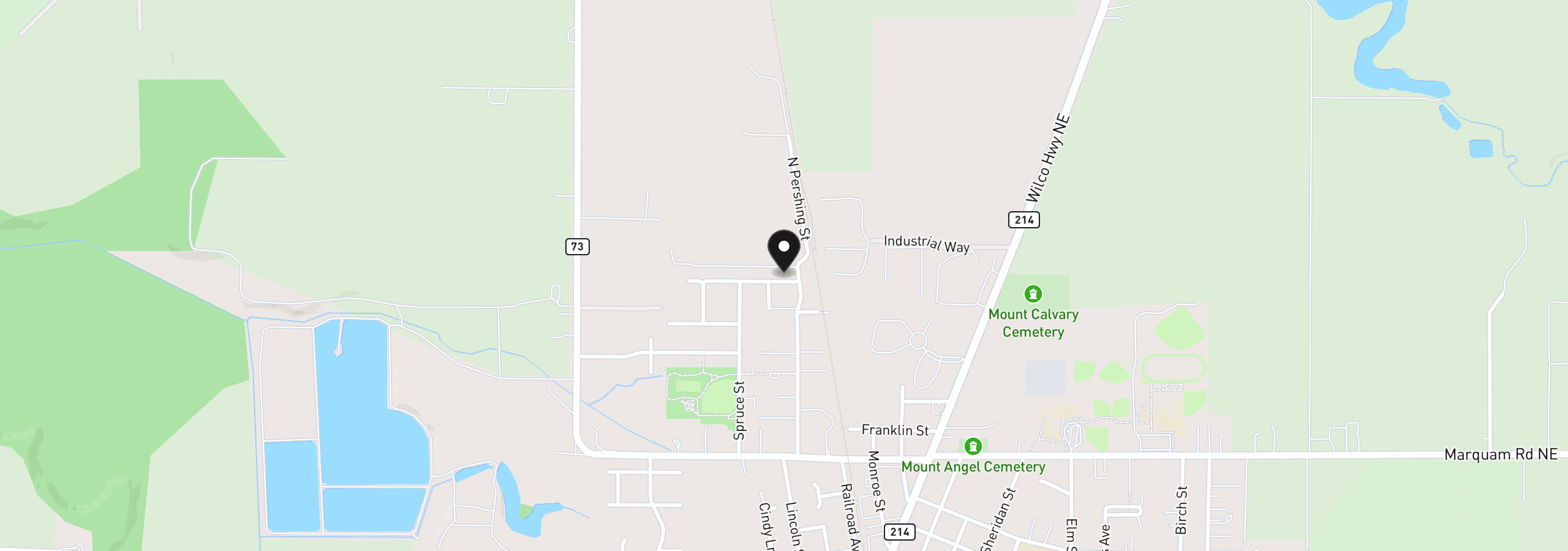Map showing the location of 835 Reagan St, Mt. Angel, OR 97362
