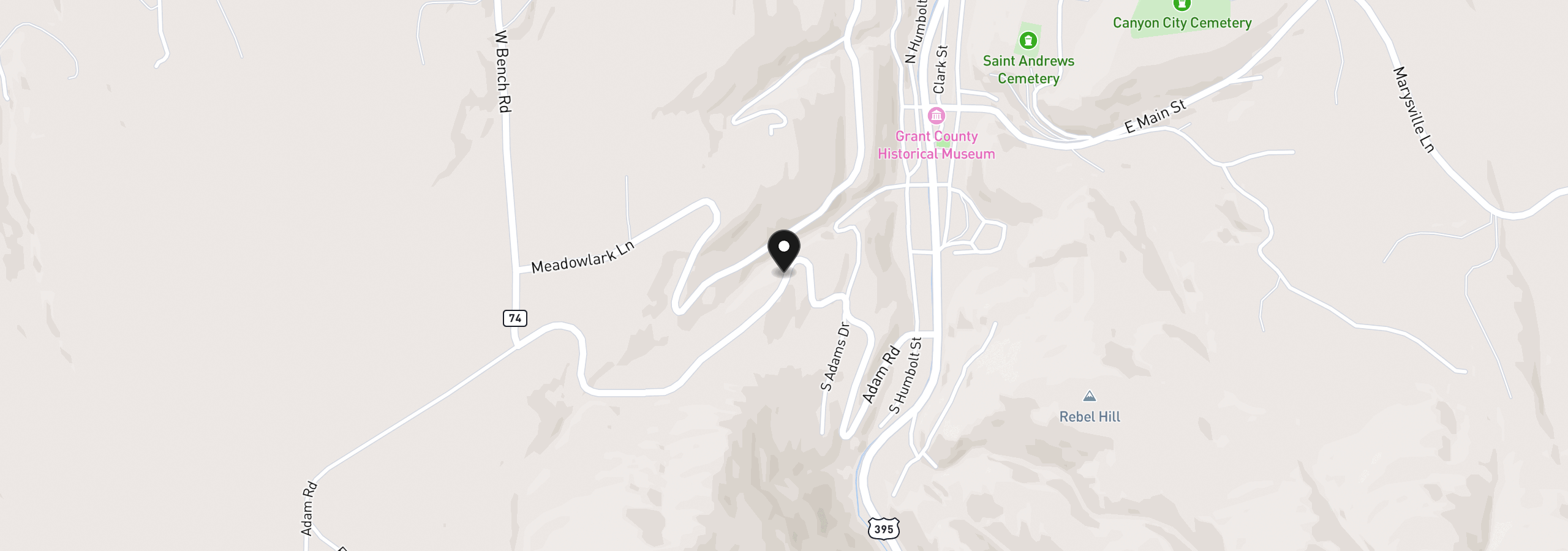 Map showing the location of Adam Rd, Canyon City, OR 97820