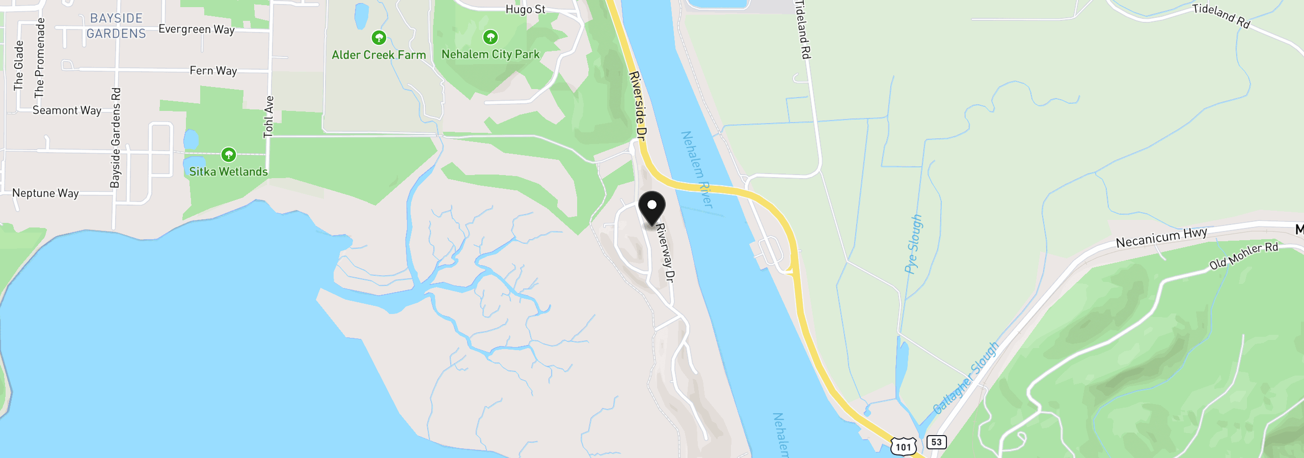Map showing the location of 34805 Riverway Dr, Nehalem, OR 97131