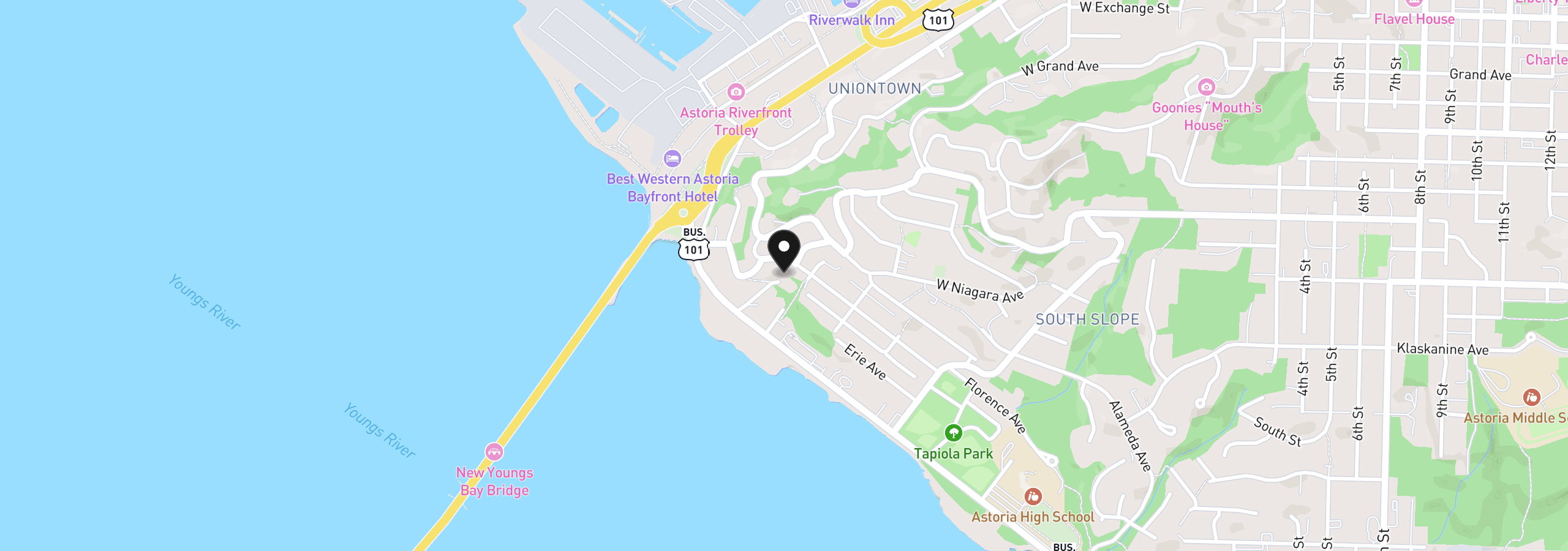 Map showing the location of 97 Dresden St, Astoria, OR 97103