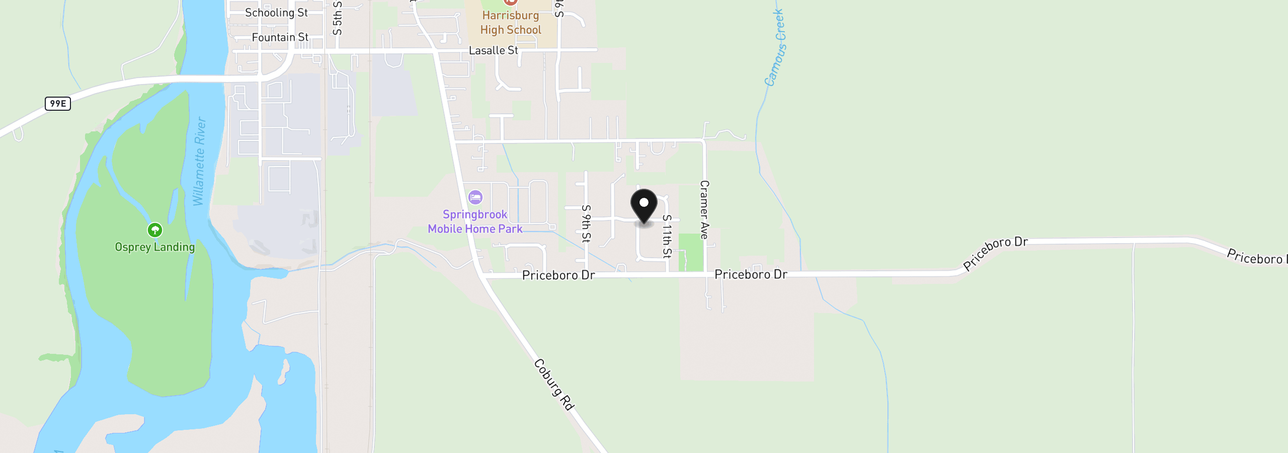 Map showing the location of 1061 Applegate Pl, Harrisburg, OR 97446