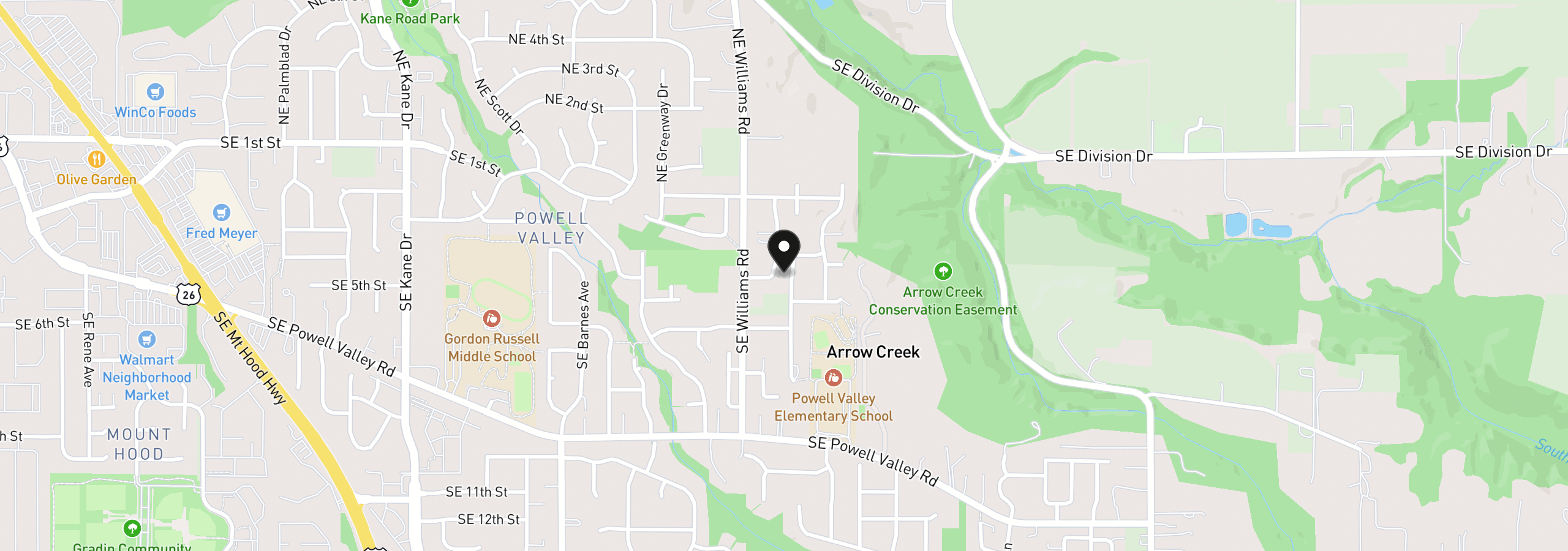 Map showing the location of 279 SE Baker Ave 7-11, Gresham, OR 97080