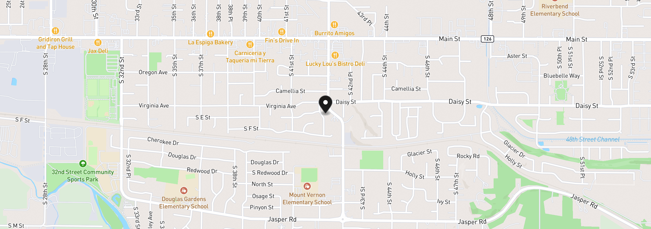 Map showing the location of 573 S 41st Pl, Springfield, OR 97478