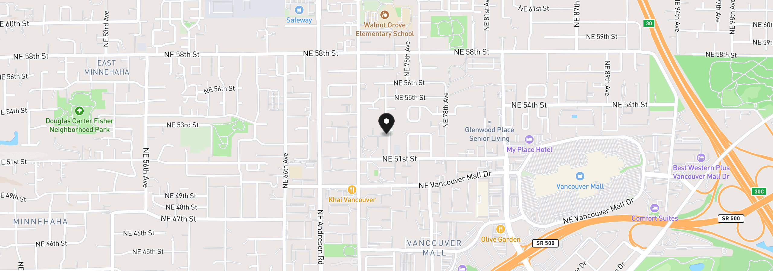 Map showing the location of 5218 NE 74th Ct, Vancouver, Wa 98662