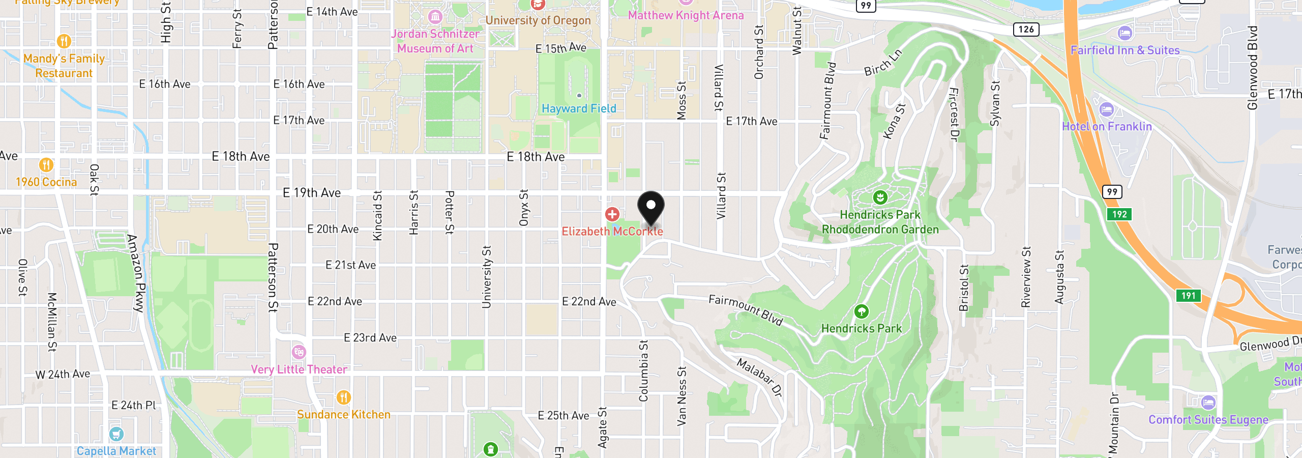 Map showing the location of 2001 Columbia St, Eugene, OR 97403