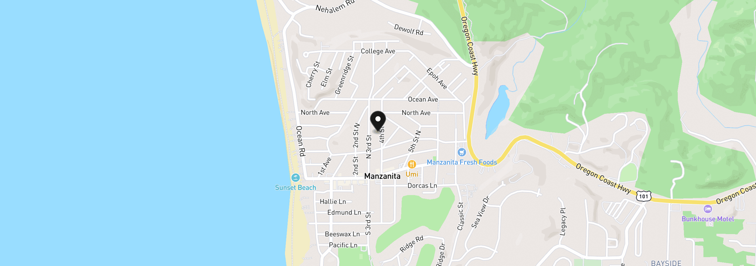 Map showing the location of 437 4th St N, Manzanita, OR 97130