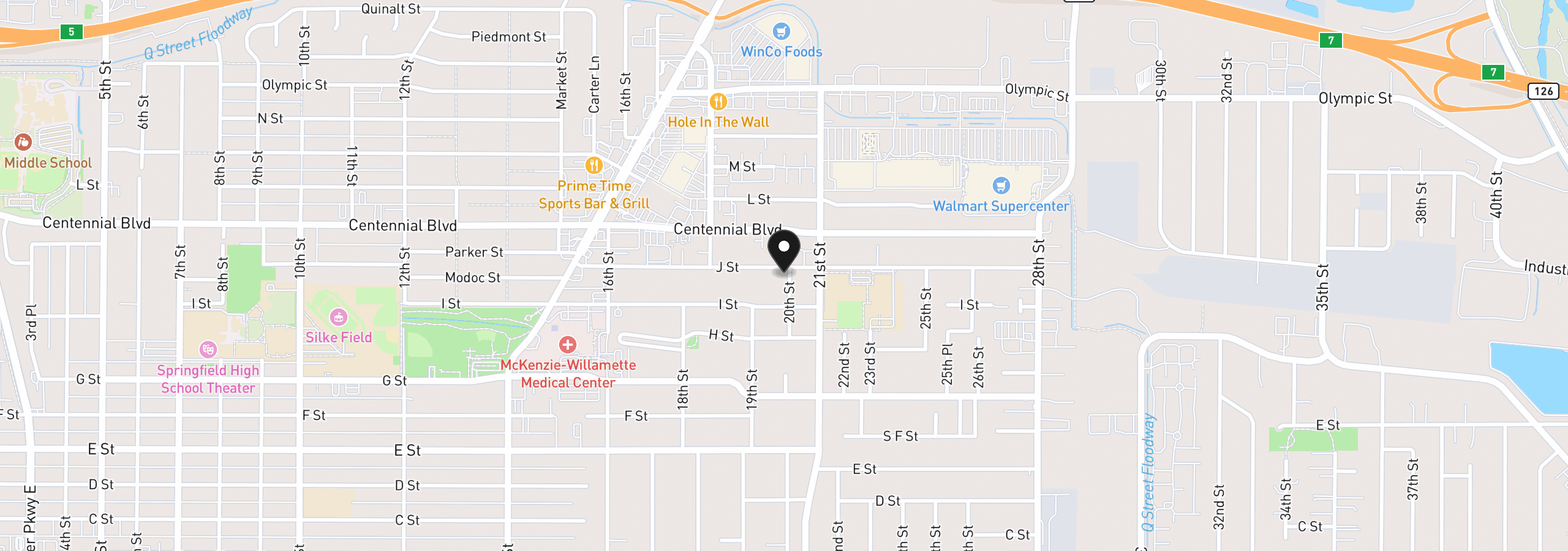 Map showing the location of 1995 J St, Springfield, OR 97477