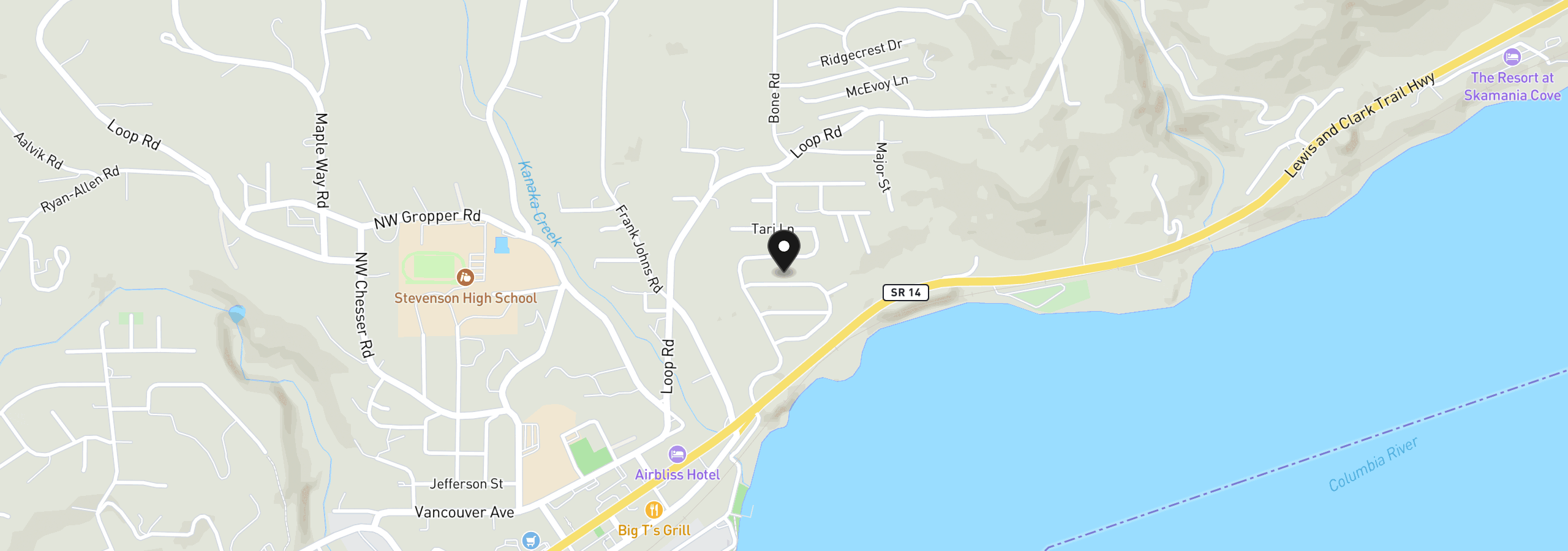 Map showing the location of 145 NE Upper Basso Cir, Stevenson, Wa 98648