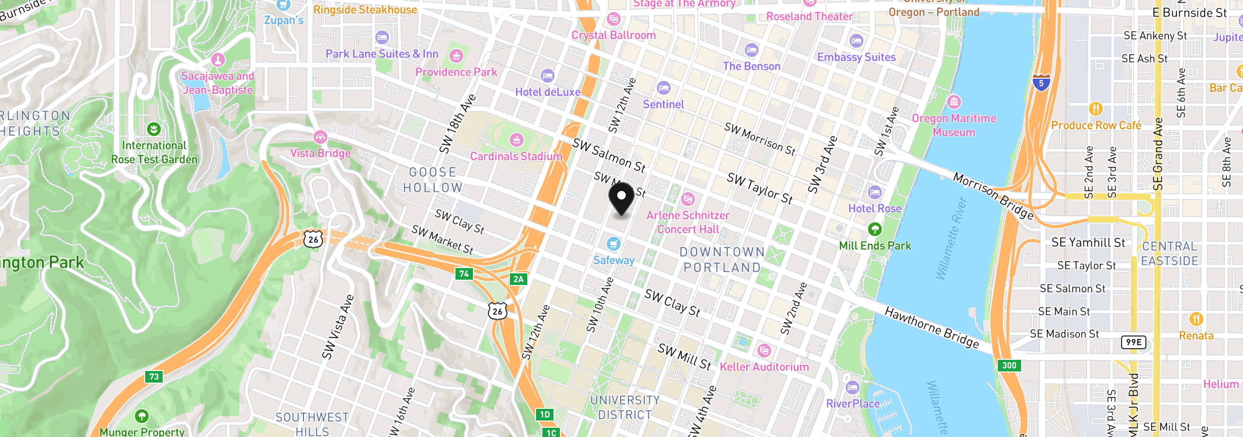Map showing the location of 1221 SW 10th Ave 1803, Portland, OR 97205