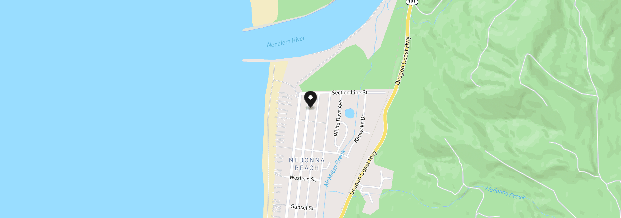 Map showing the location of Nedonna Ave, Rockaway Beach, OR 97136