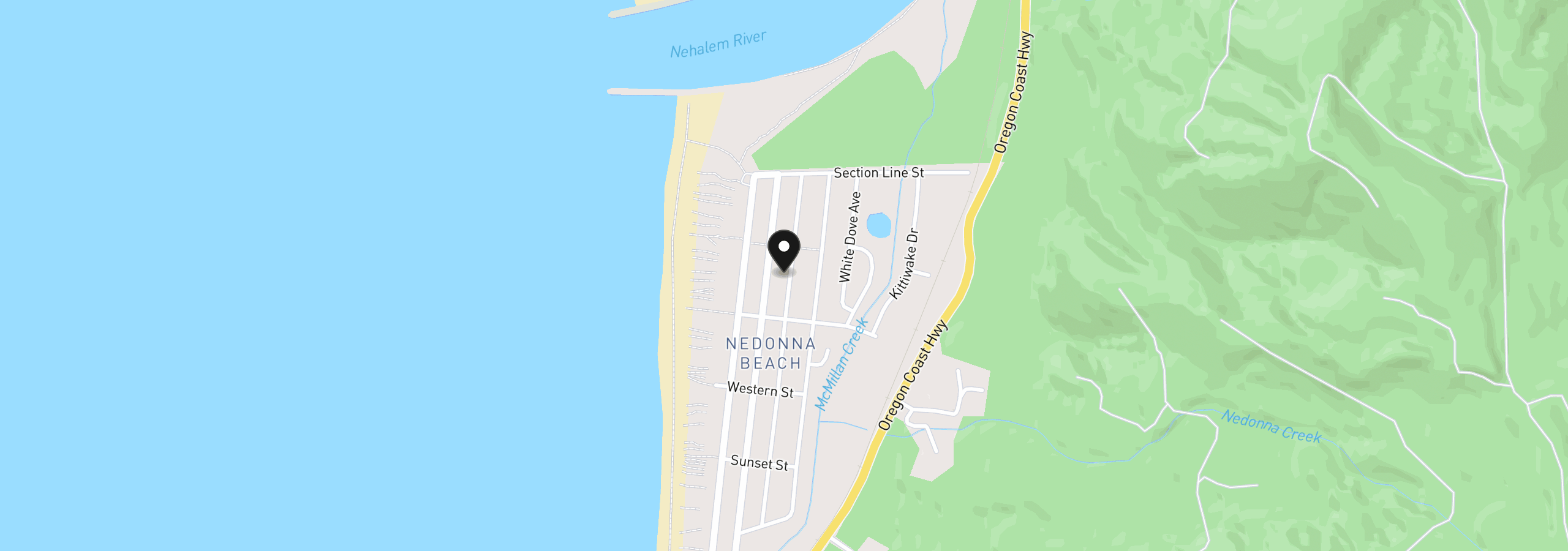 Map showing the location of Nedonna Ave, Rockaway Beach, OR 97136