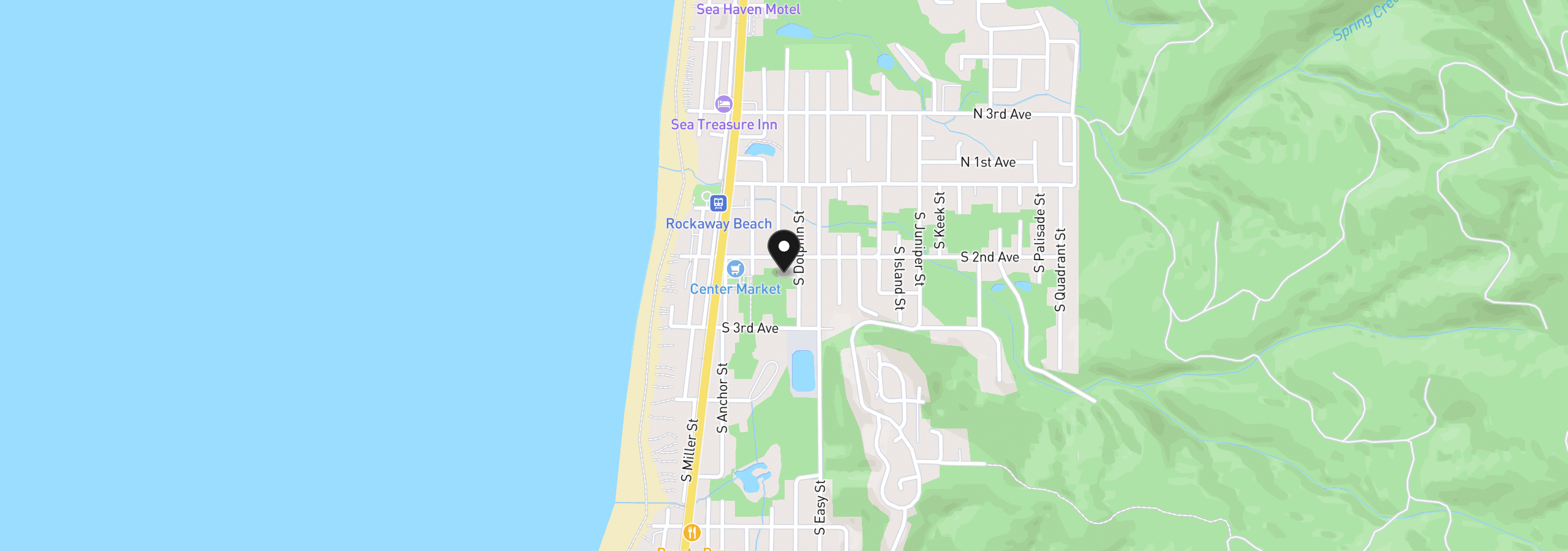 Map showing the location of Coral Ave, Rockaway Beach, OR 97136
