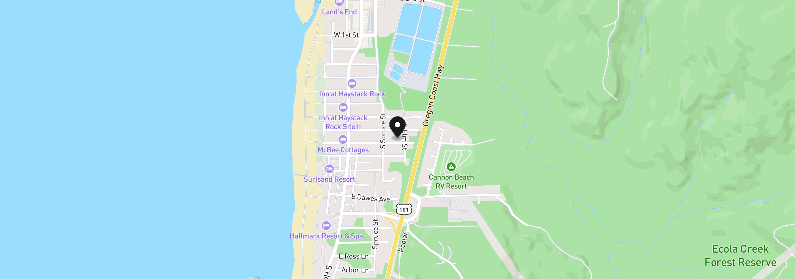 Map showing the location of 264 E Van Buren St, Cannon Beach, OR 97110