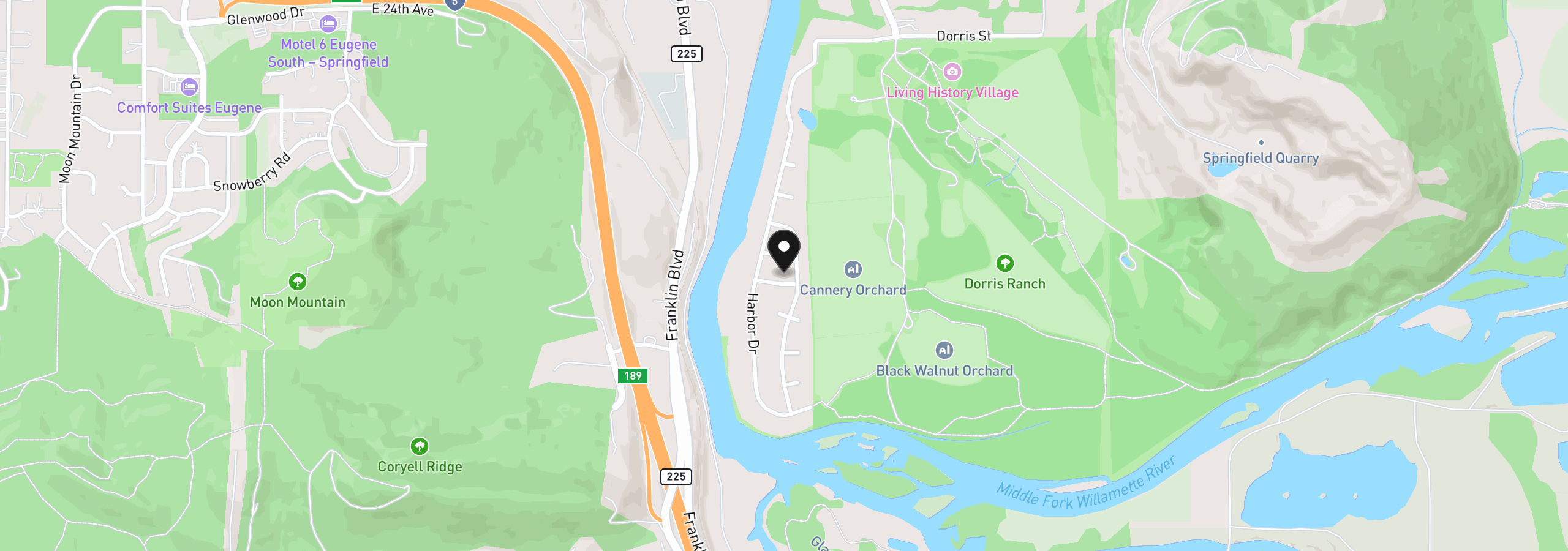 Map showing the location of 65 Kremont Ave, Springfield, OR 97477