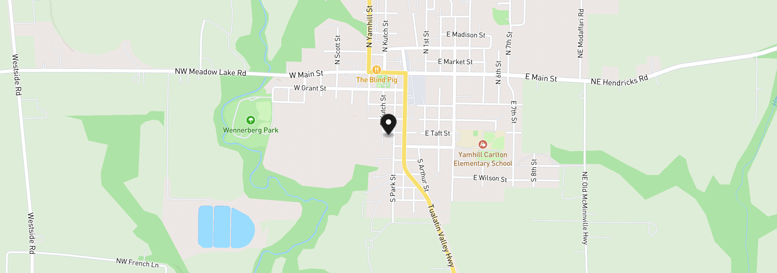 Map showing the location of 501 S Park St, Carlton, OR 97111