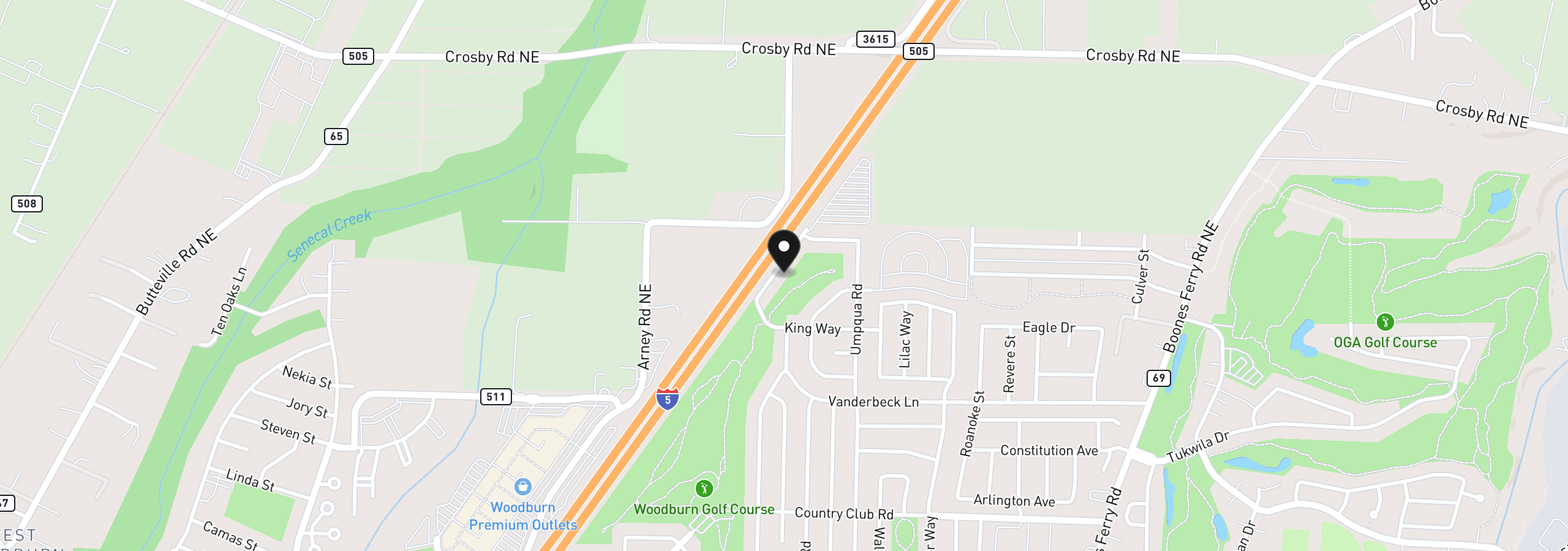 Map showing the location of 2000 King Way, Woodburn, OR 97071