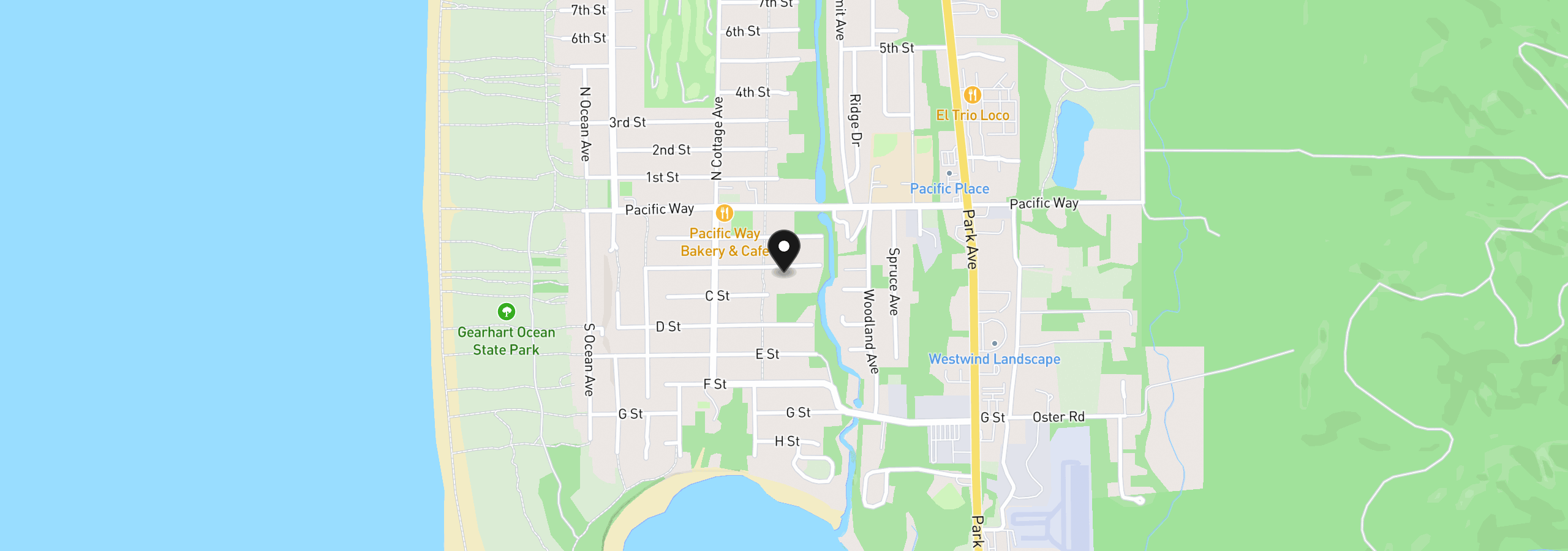 Map showing the location of 0 B St, Gearhart, OR 97138