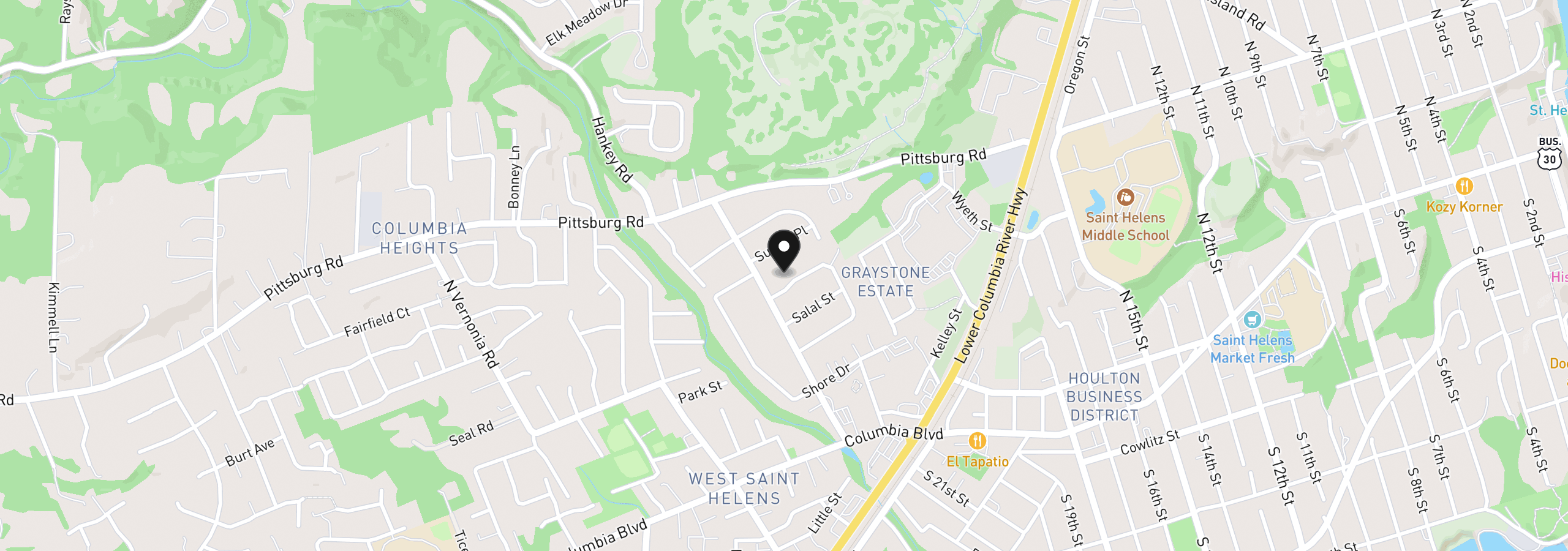 Map showing the location of 48 Red Cedar St, St. Helens, OR 97051