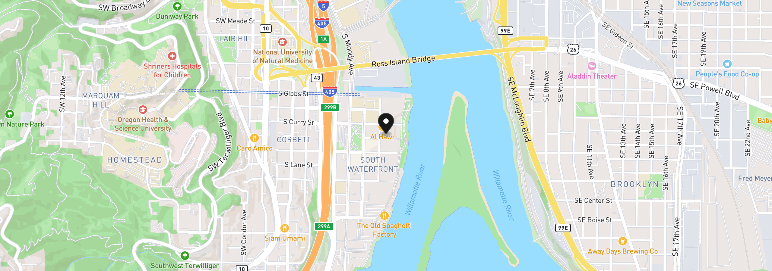 Map showing the location of 3570 S River Pkwy 1711, Portland, OR 97239