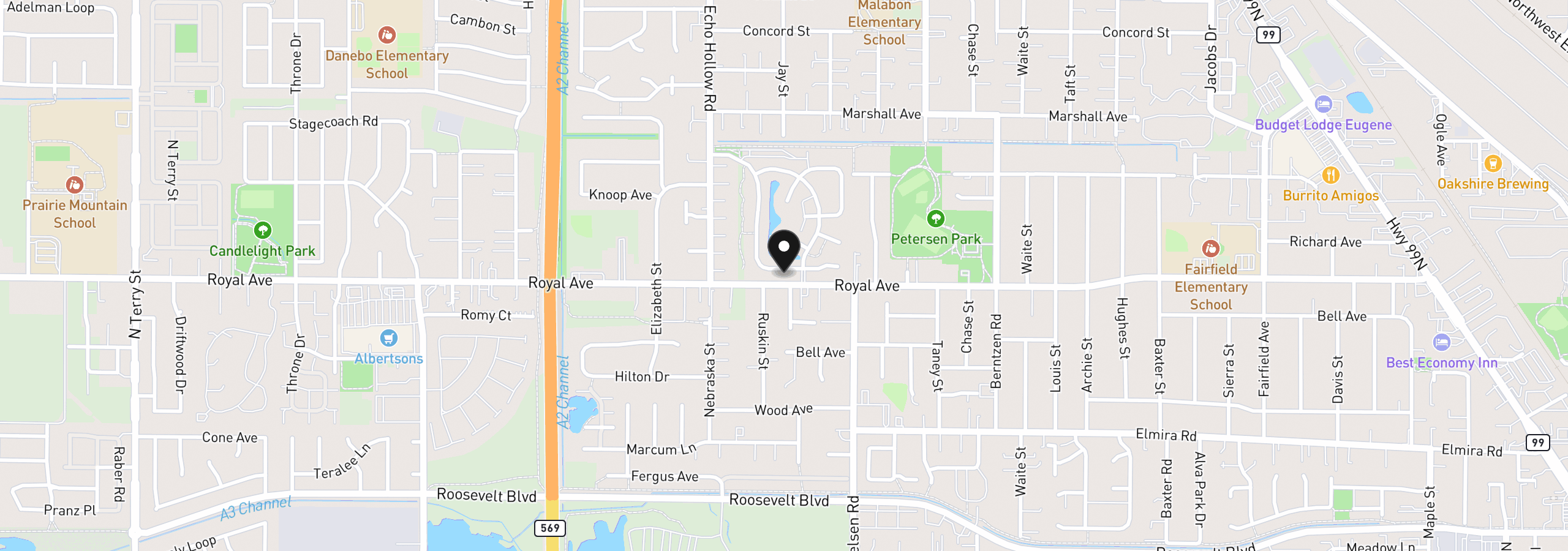 Map showing the location of 4055 Royal Ave 22, Eugene, OR 97402