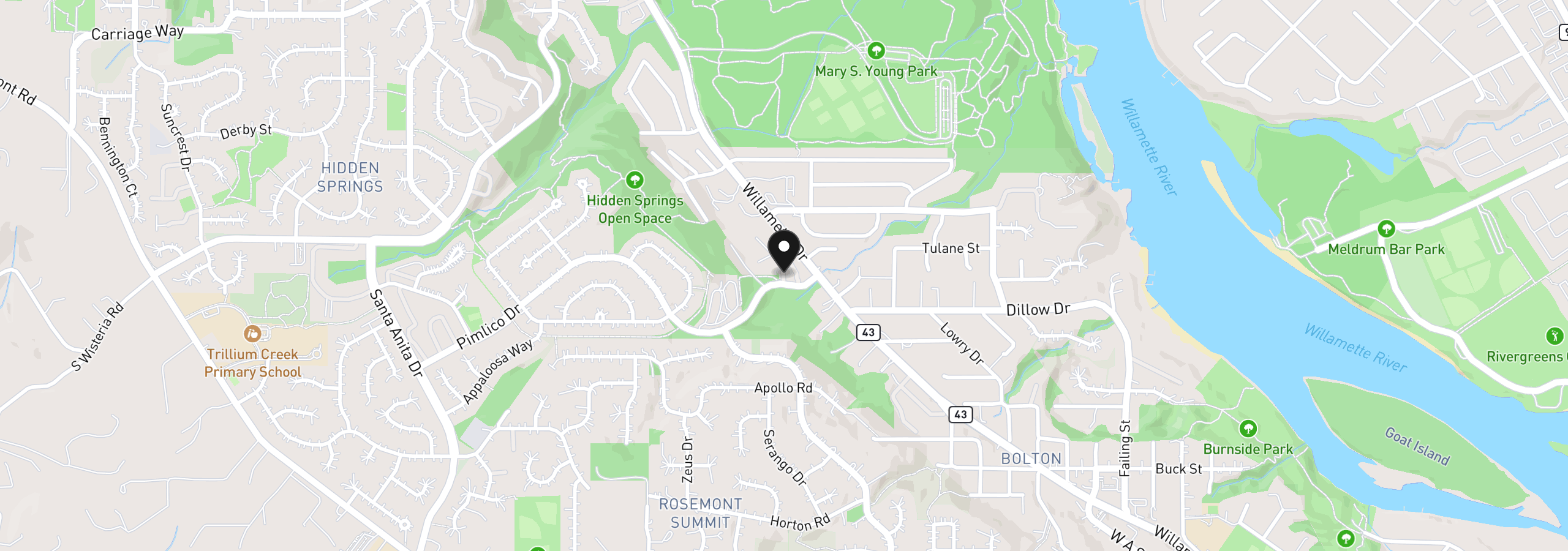 Map showing the location of 2802 Tree Top Ln, West Linn, OR 97068