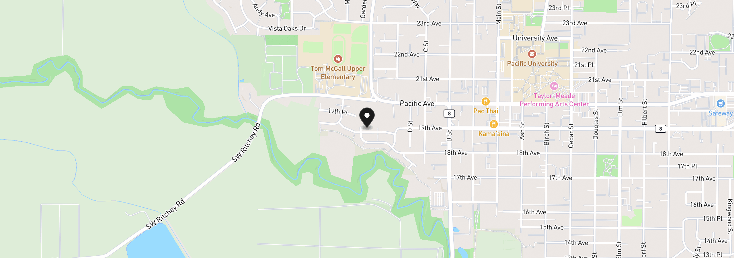 Map showing the location of 1459 19th Ave, Forest Grove, OR 97116