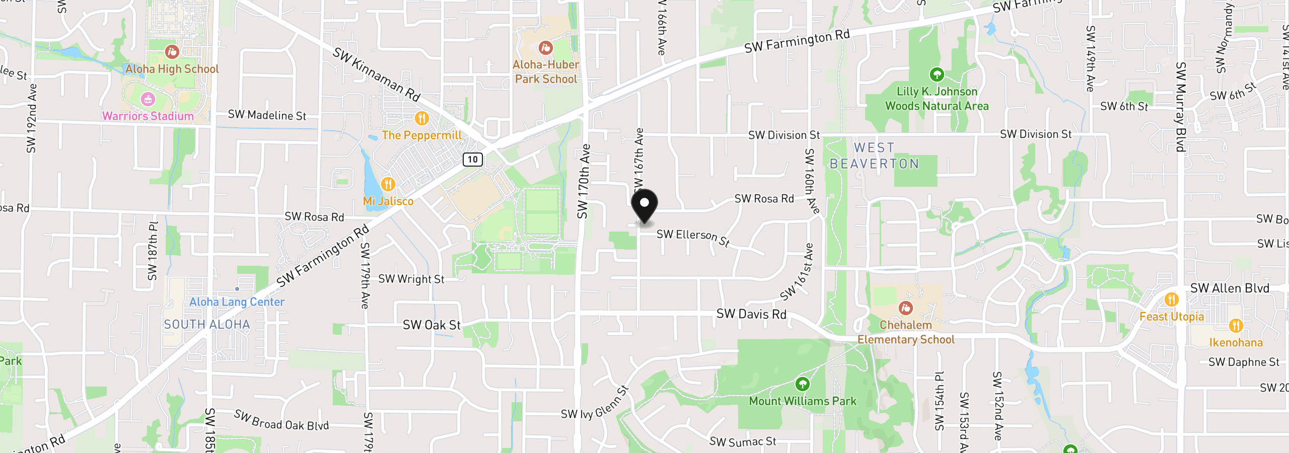 Map showing the location of 5750 SW 167th Ave, Beaverton, OR 97007