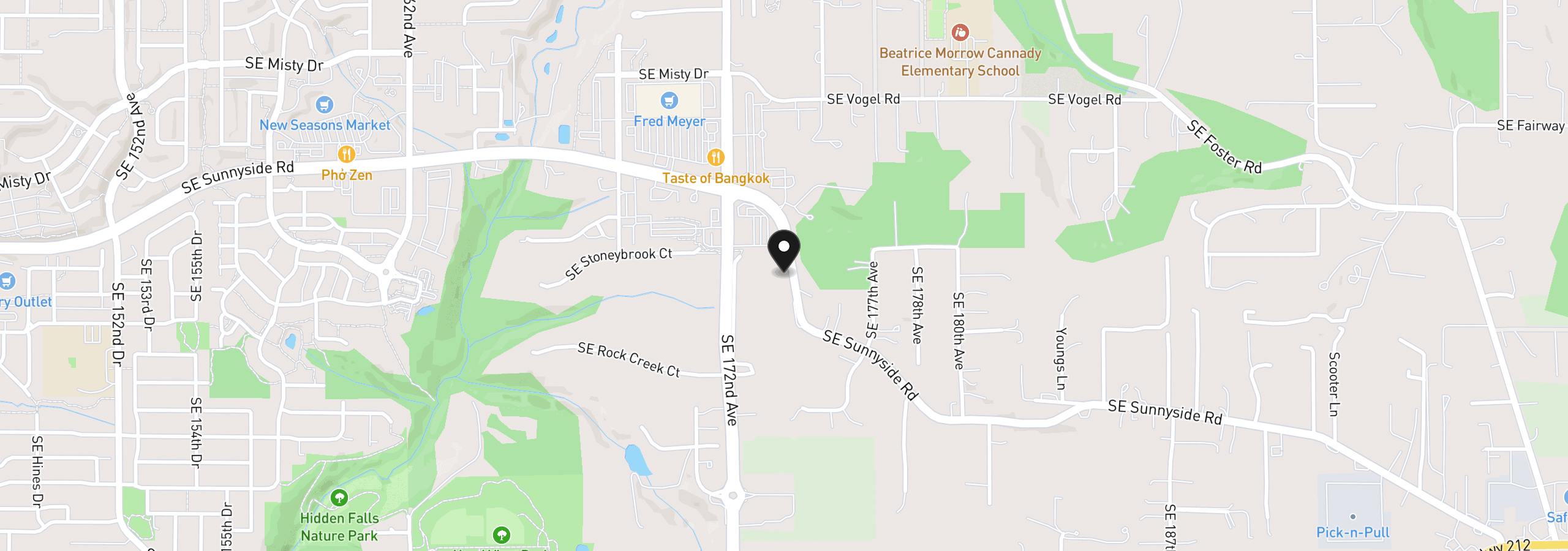Map showing the location of 17460 SE Sunnyside Rd, Damascus, OR 97089