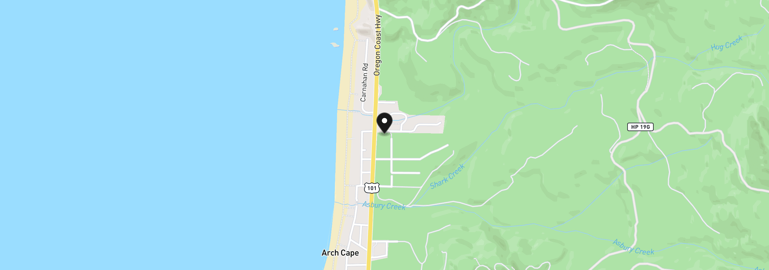 Map showing the location of 80412 Woodland Heights Rd, Arch Cape, OR 97102