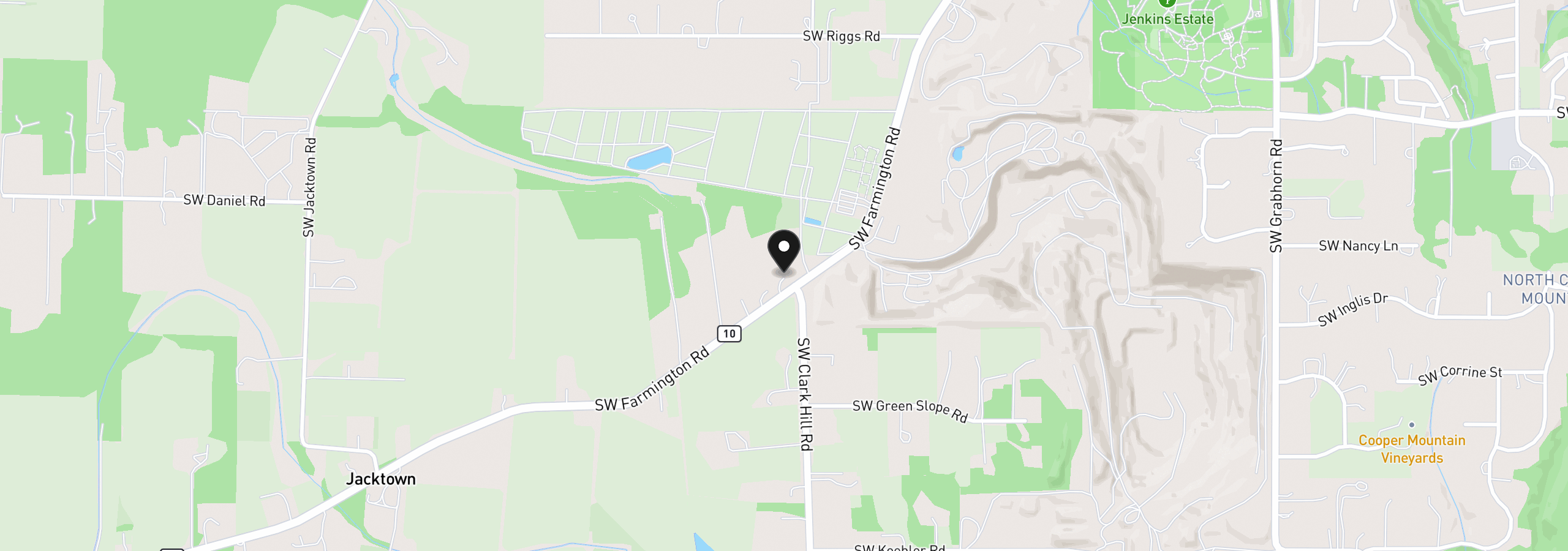 Map showing the location of 22105 SW Farmington Rd, Beaverton, OR 97007