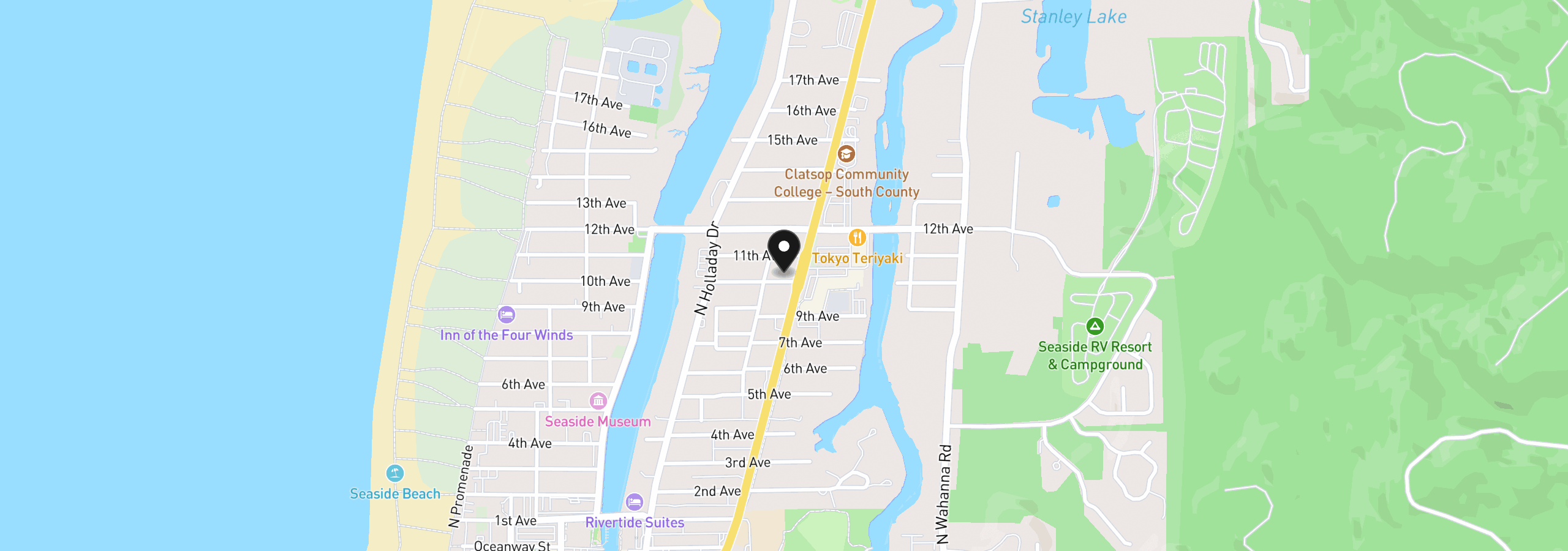 Map showing the location of 940 10th Ave, Seaside, OR 97138