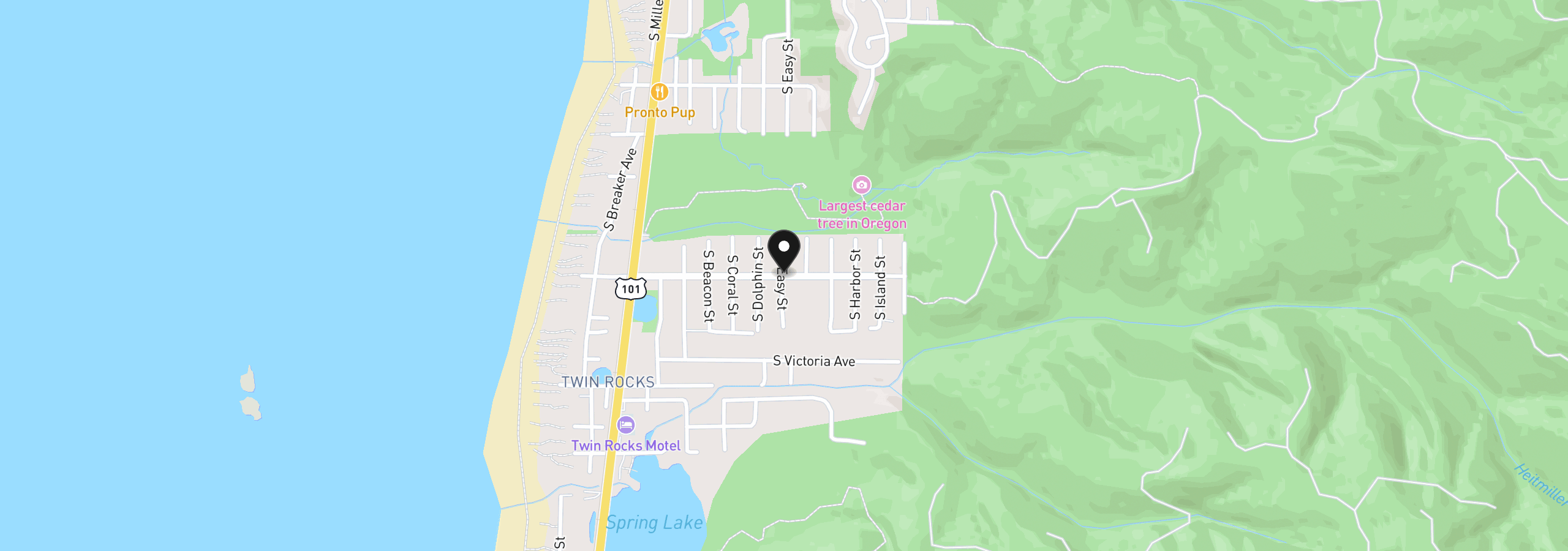 Map showing the location of Easy St, Rockaway Beach, OR 97136