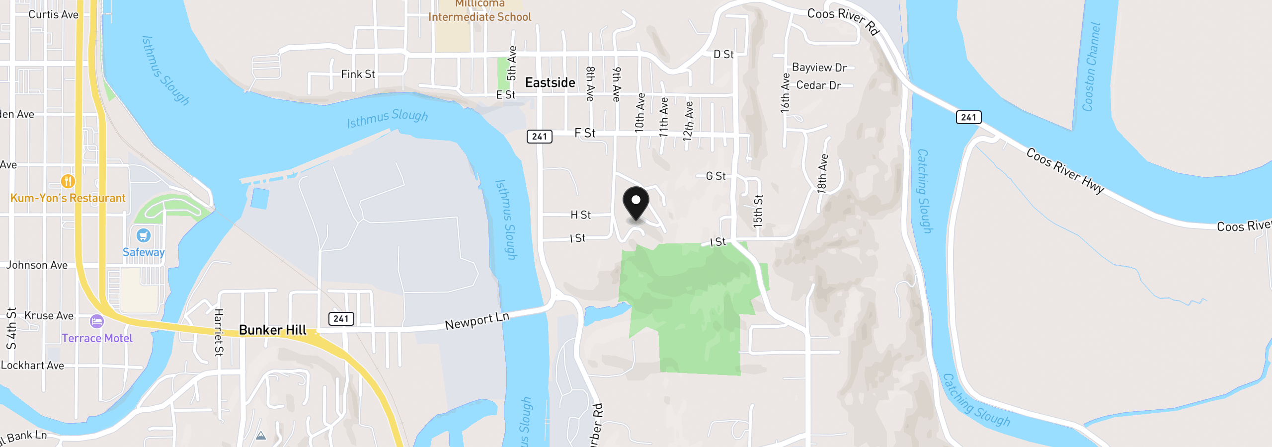 Map showing the location of 1037 Canyon Ter, Coos Bay, OR 97420