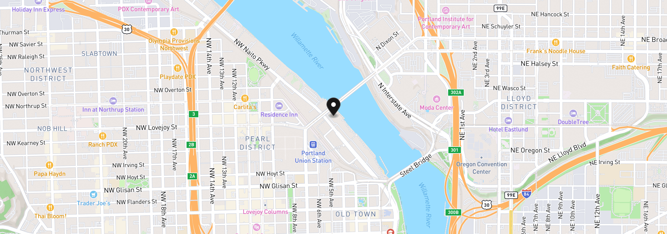 Map showing the location of 1010 NW Naito Pkwy M15, Portland, OR 97209