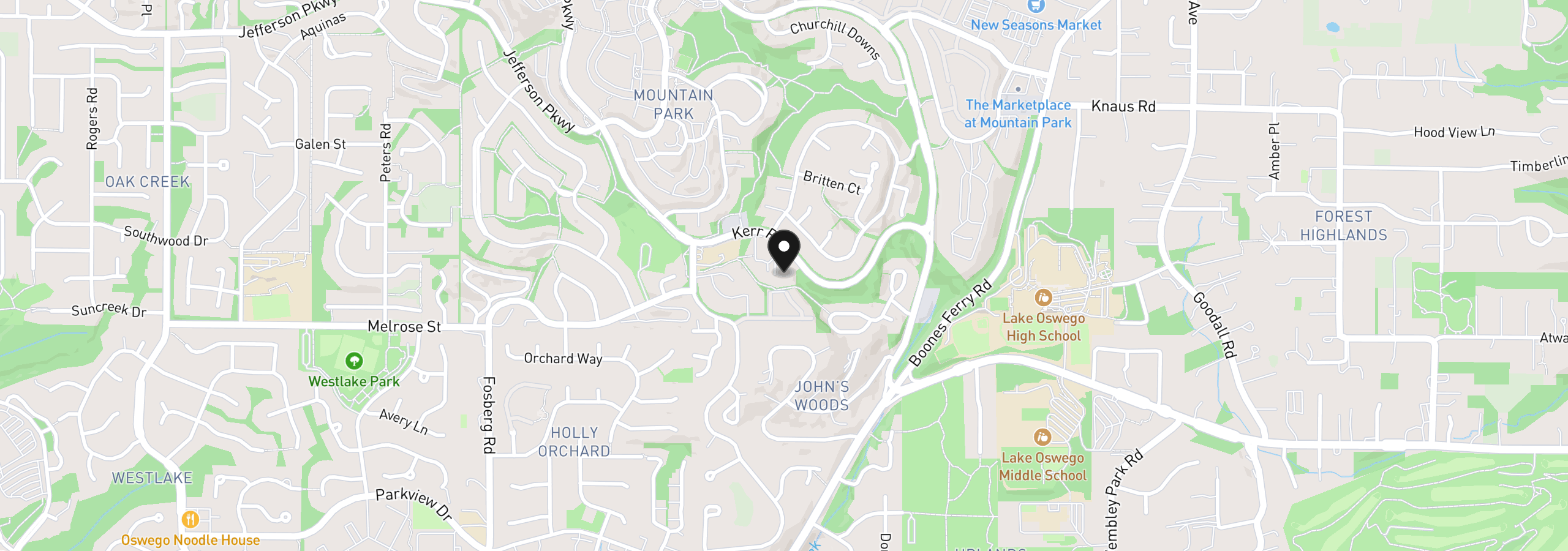 Map showing the location of 100 Kerr Pkwy 6, Lake Oswego, OR 97035