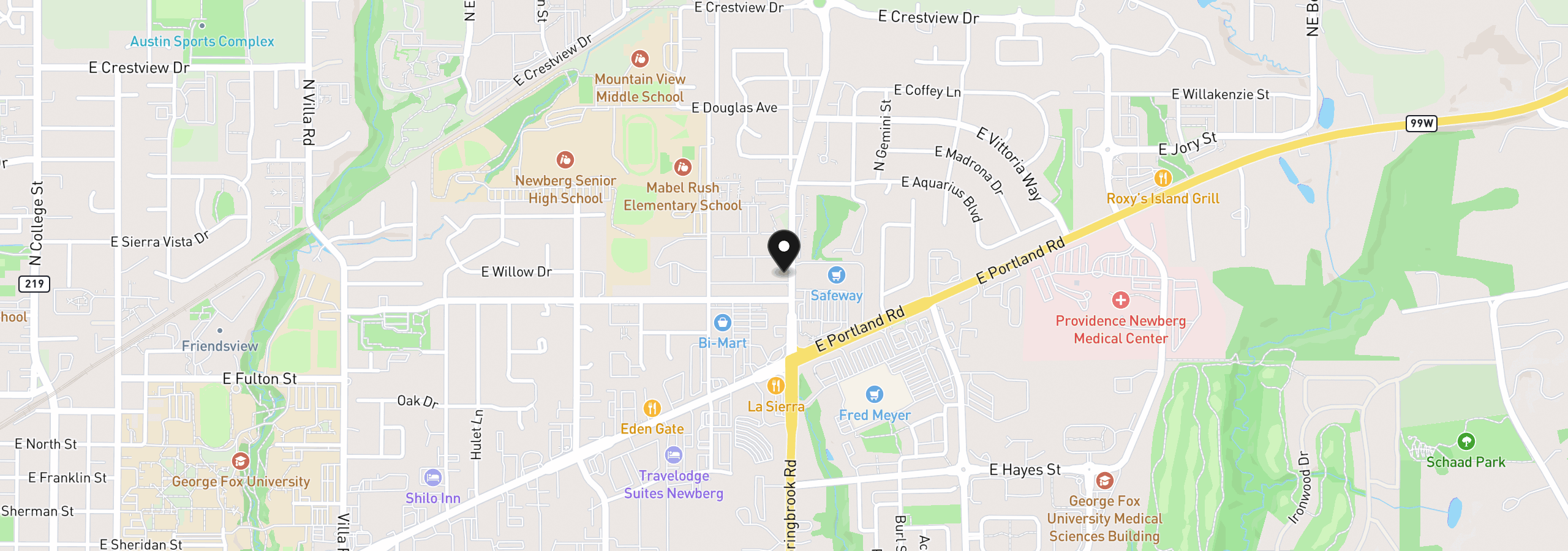 Map showing the location of 1103 N Springbrook Rd #37, Newberg, OR 97132