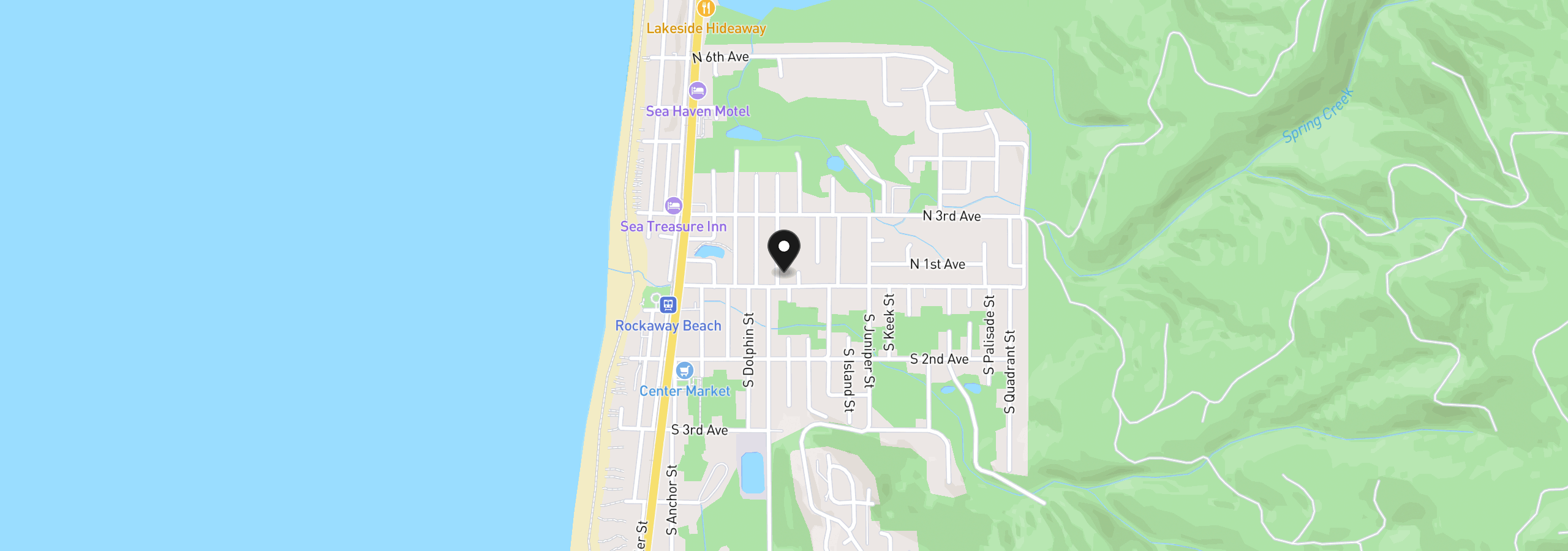 Map showing the location of 110 N Easy St, Rockaway Beach, OR 97136