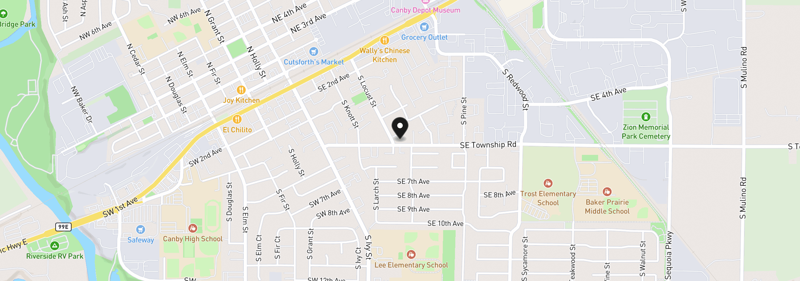 Map showing the location of 428 SE Township Rd, Canby, OR 97013