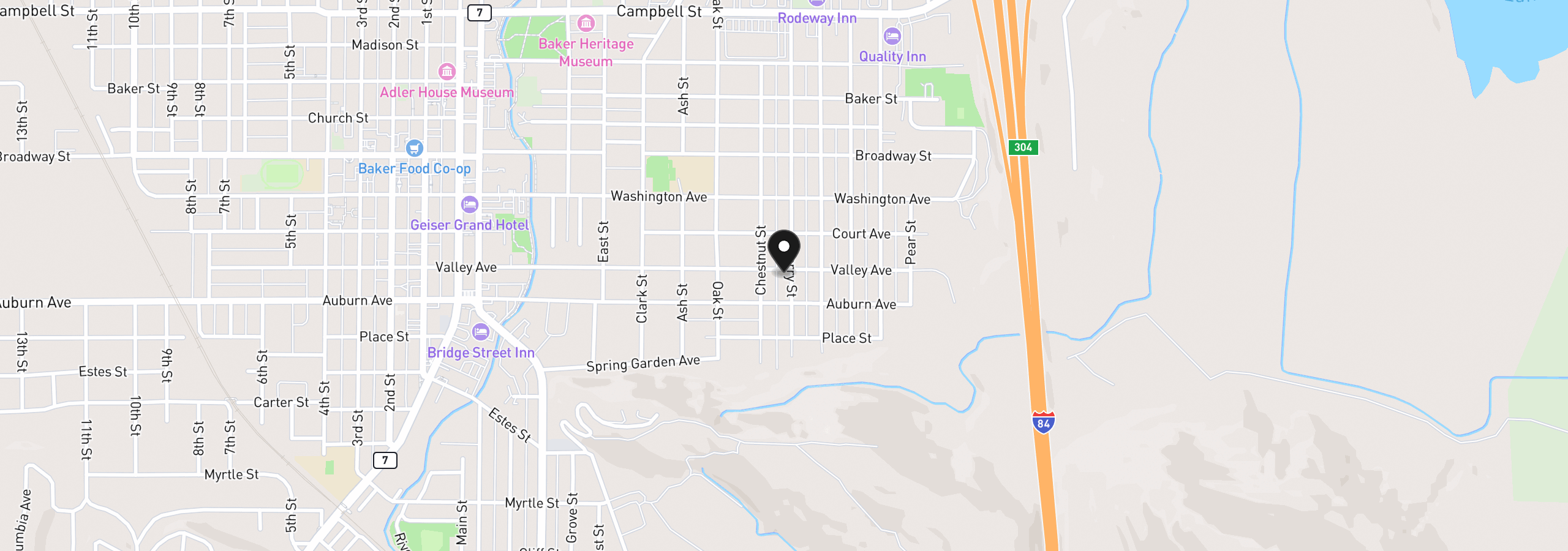 Map showing the location of 1009 Valley Ave, Baker City, OR 97814