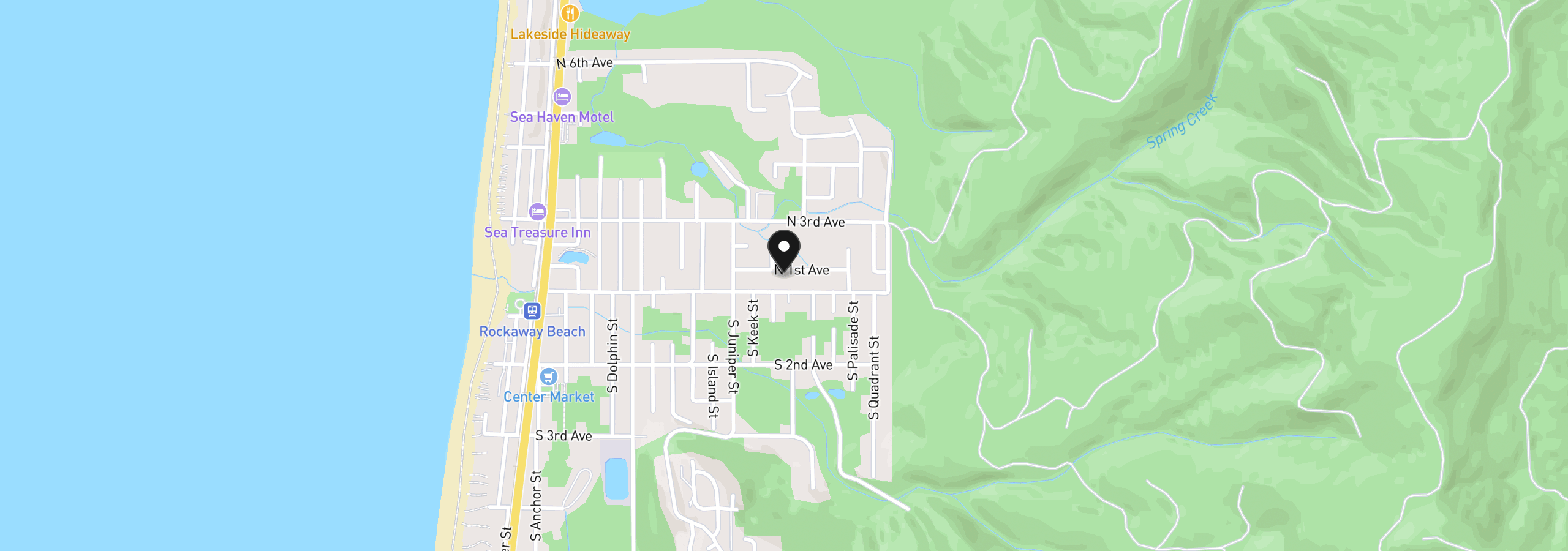Map showing the location of 1202 N 1st Ave, Rockaway Beach, OR 97136