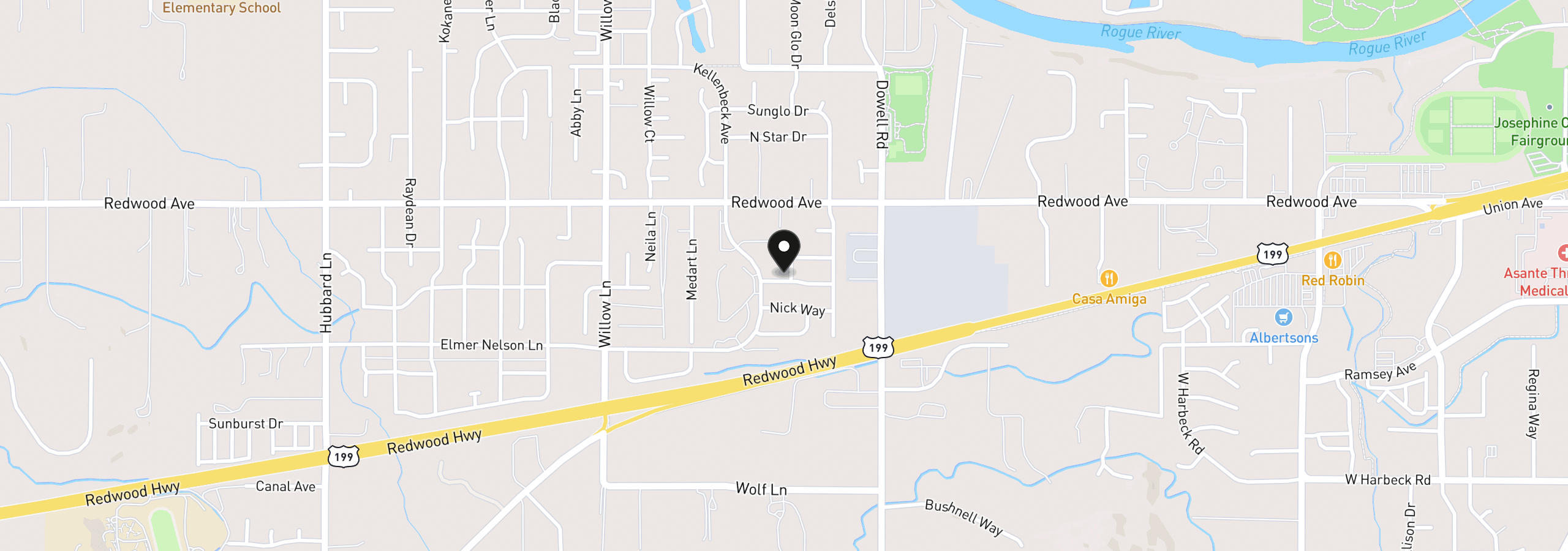 Map showing the location of 1633 Claudia Way, Grants Pass, OR 97527