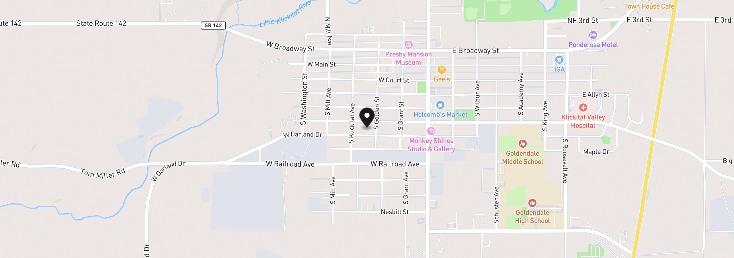 Map showing the location of 311 W Darland St, Goldendale, Wa 98620