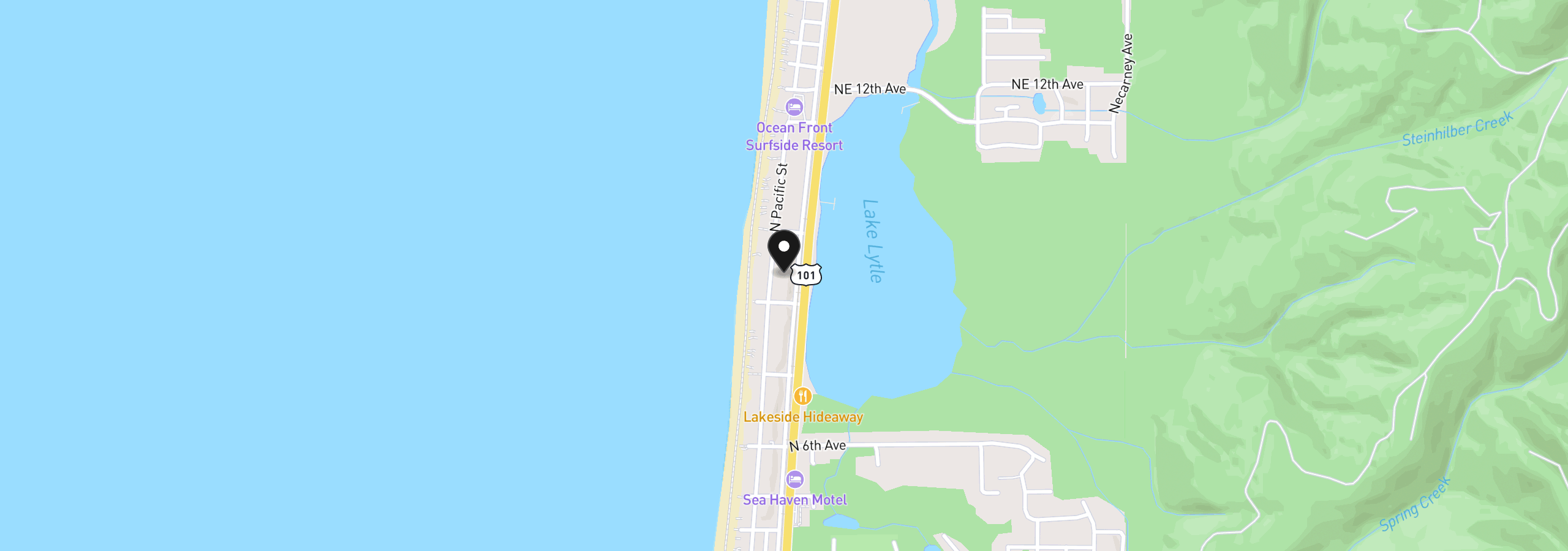 Map showing the location of 838 N Pacific Ave, Rockaway Beach, OR 97136