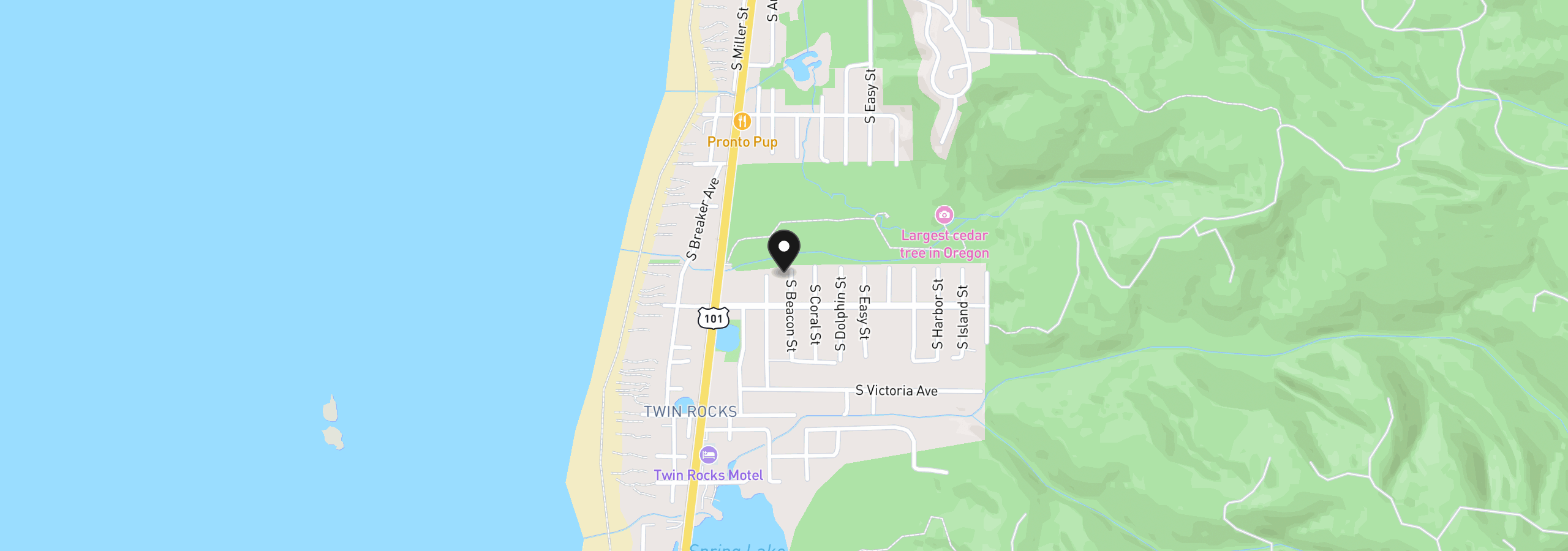 Map showing the location of 945 S Beacon St, Rockaway Beach, OR 97136
